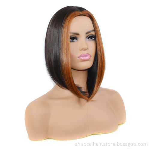 Wholesale Women Ombre Color Short 8 Inch Hair Bone Perruque Bob Straight Wig Hair High Quality Synthetic Hair None Lace Wigs